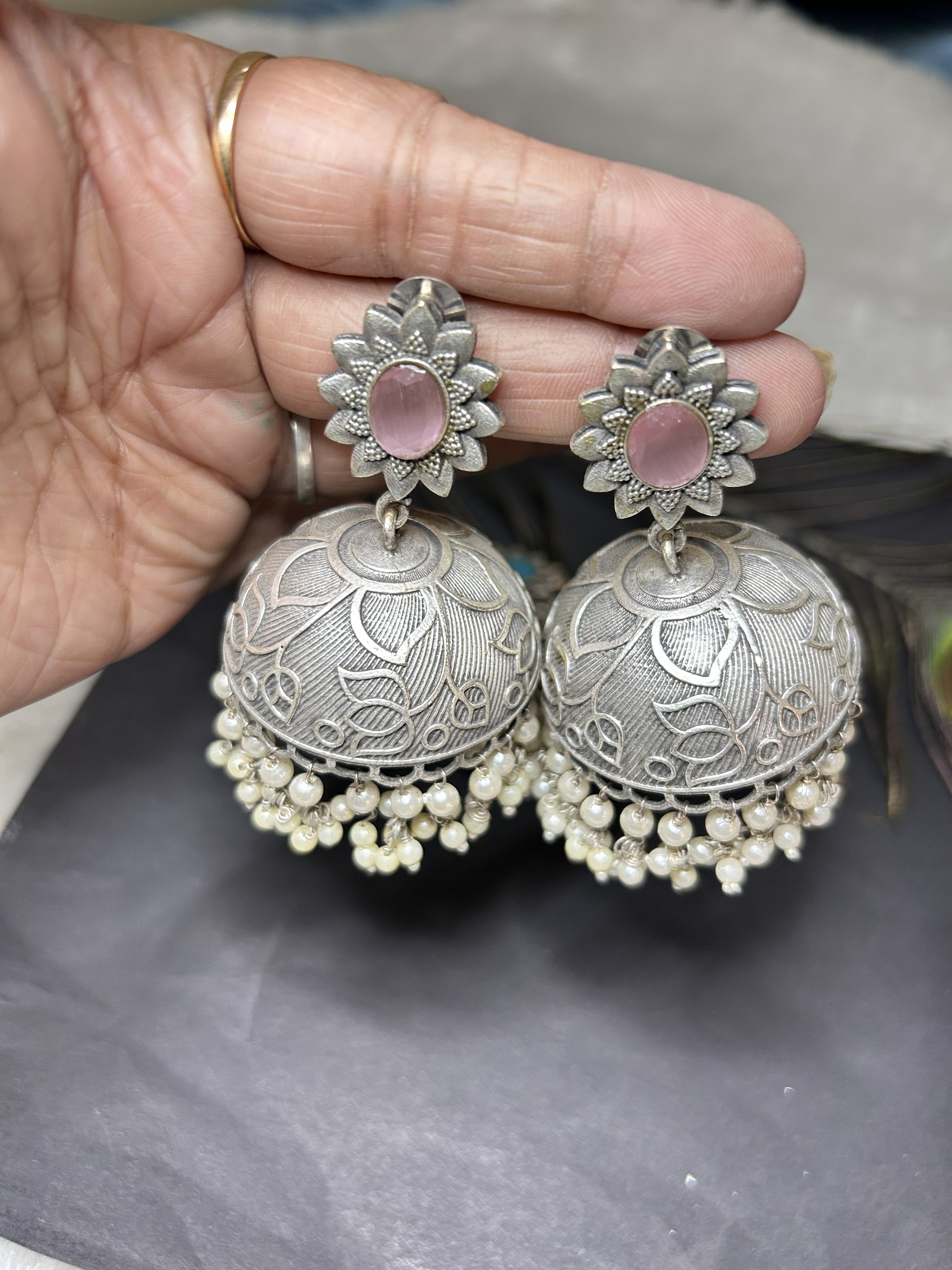 E23B - Phool Brass Handcrafted Jhumka