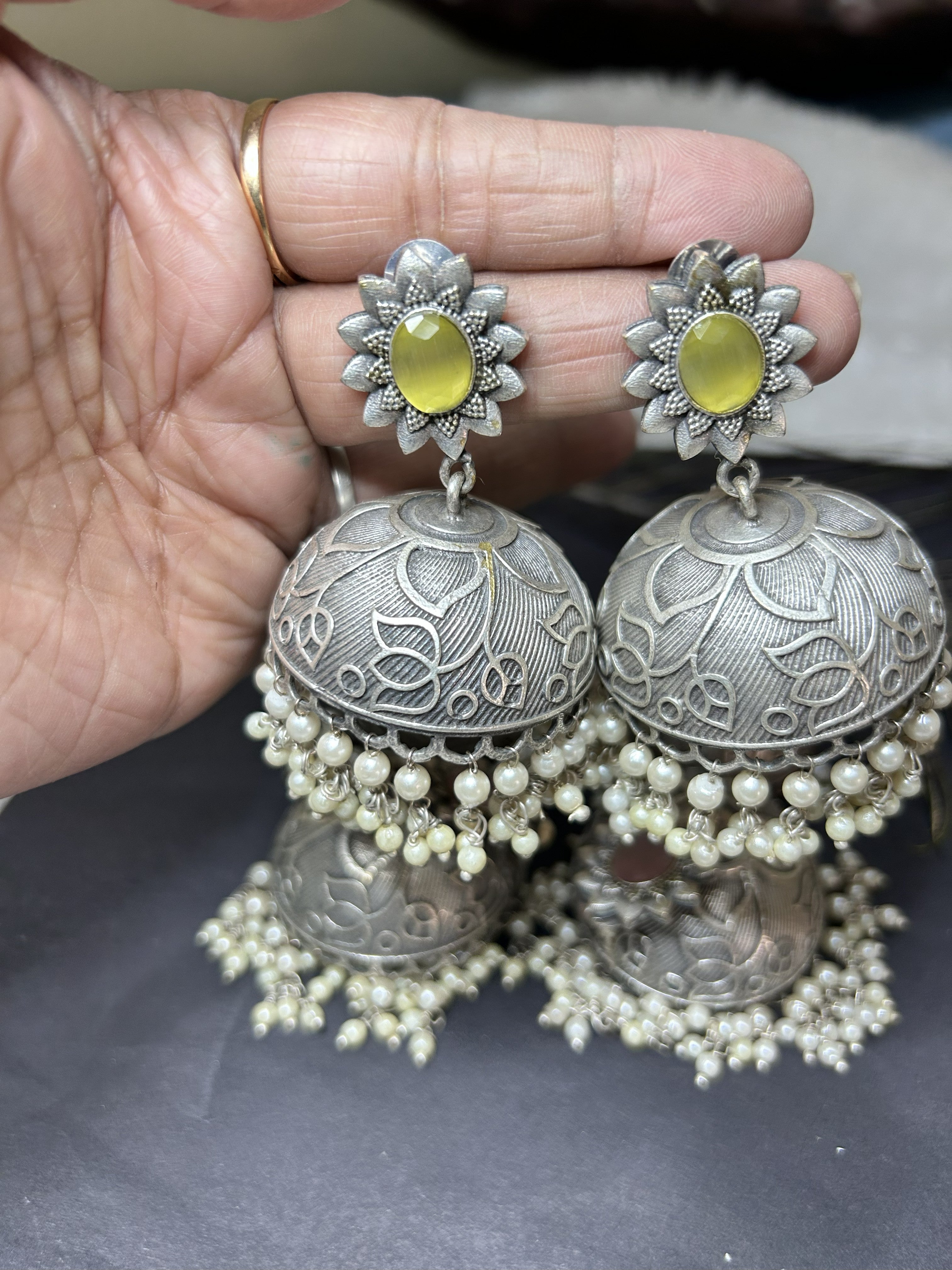 E23B - Phool Brass Handcrafted Jhumka