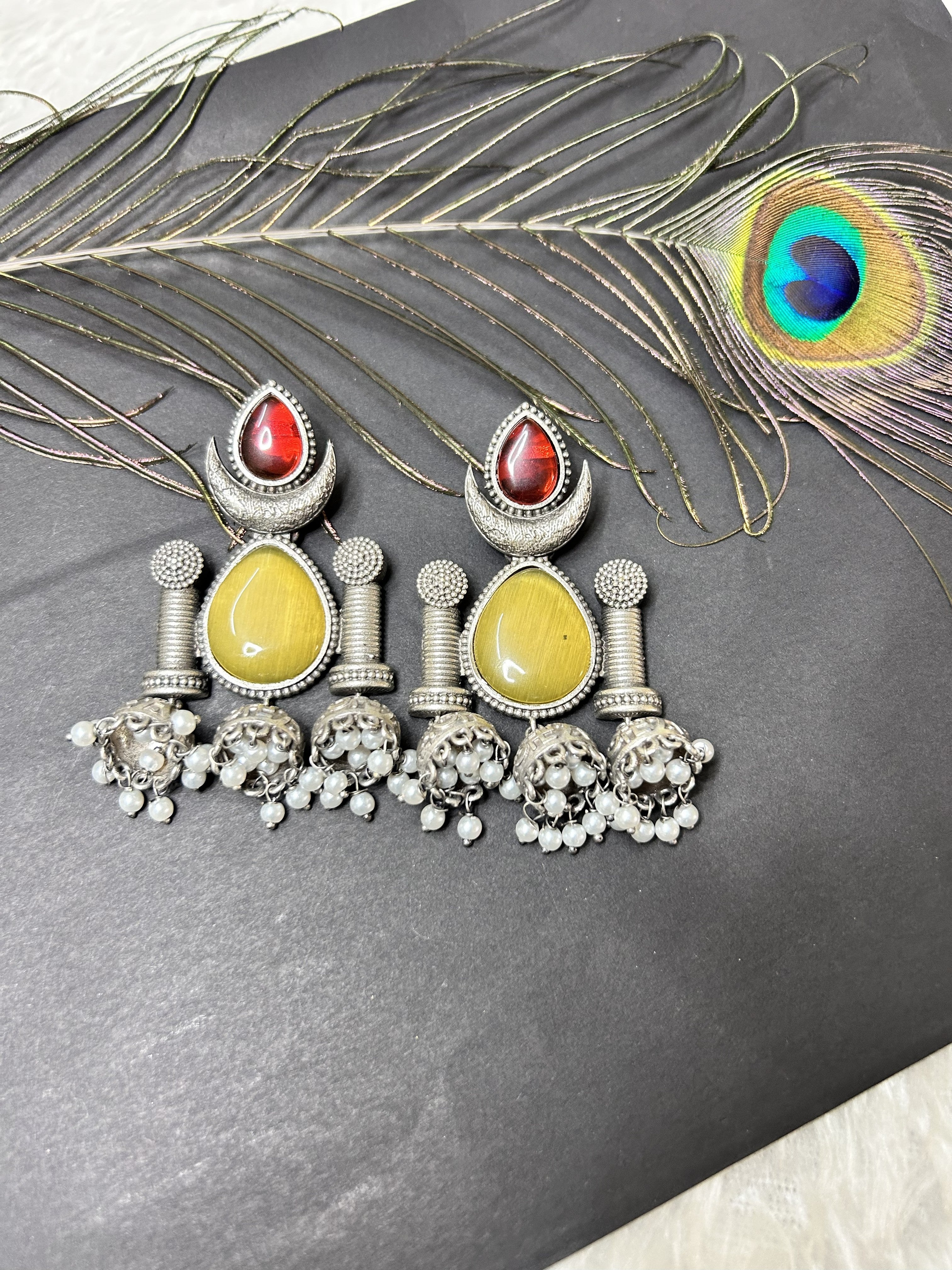 E27B - Krupa Brass Earrings with Triple Jhumki