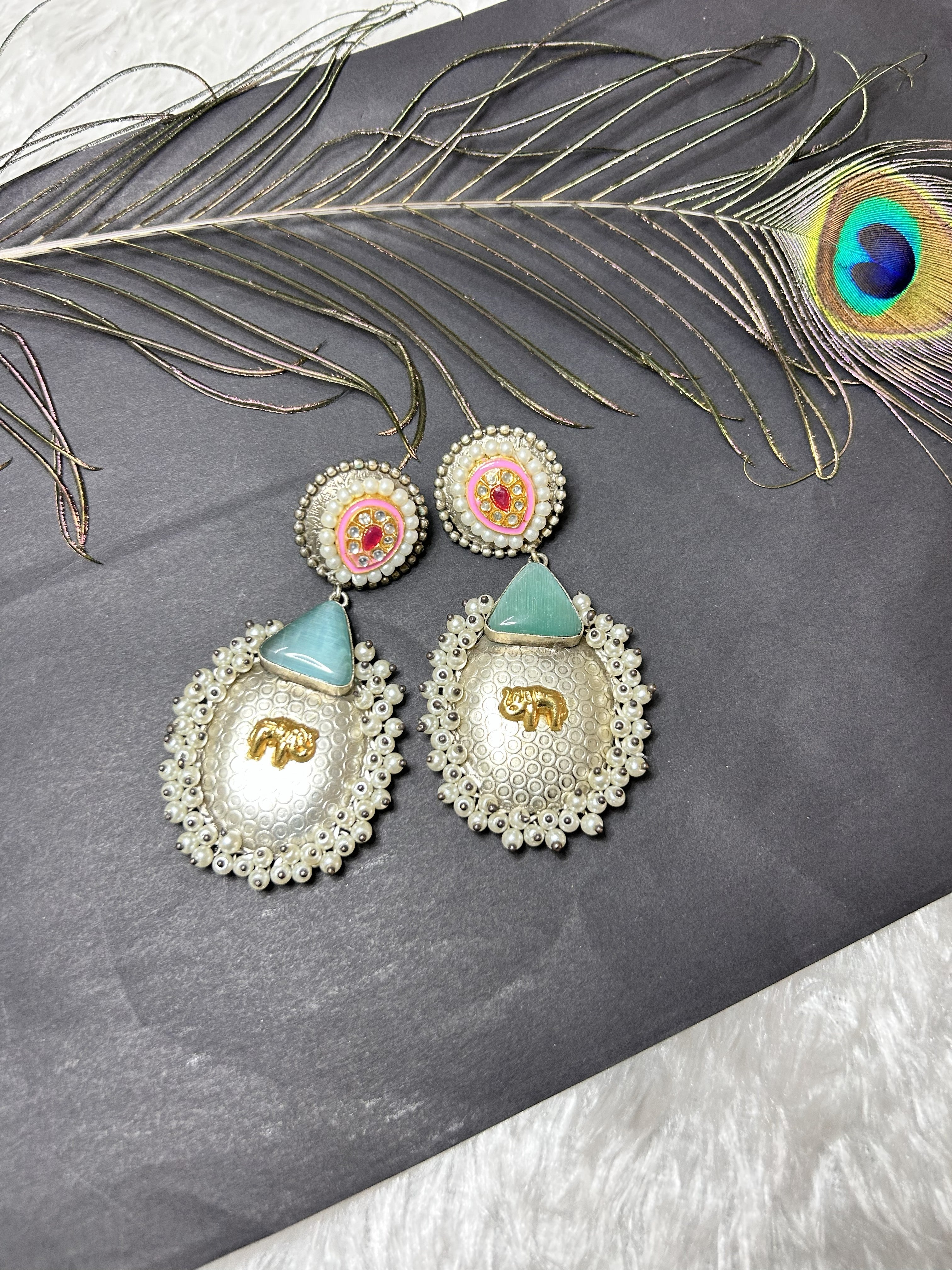 E73B - Nutan Brass and pearl Earrings
