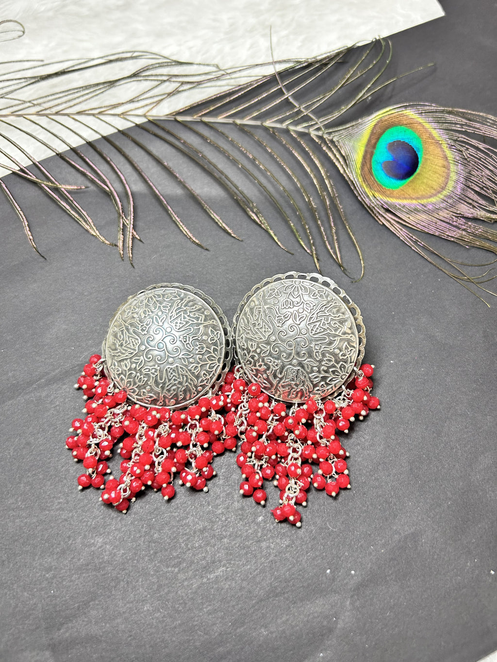 E81B - Jharna Brass earrings with colored drops