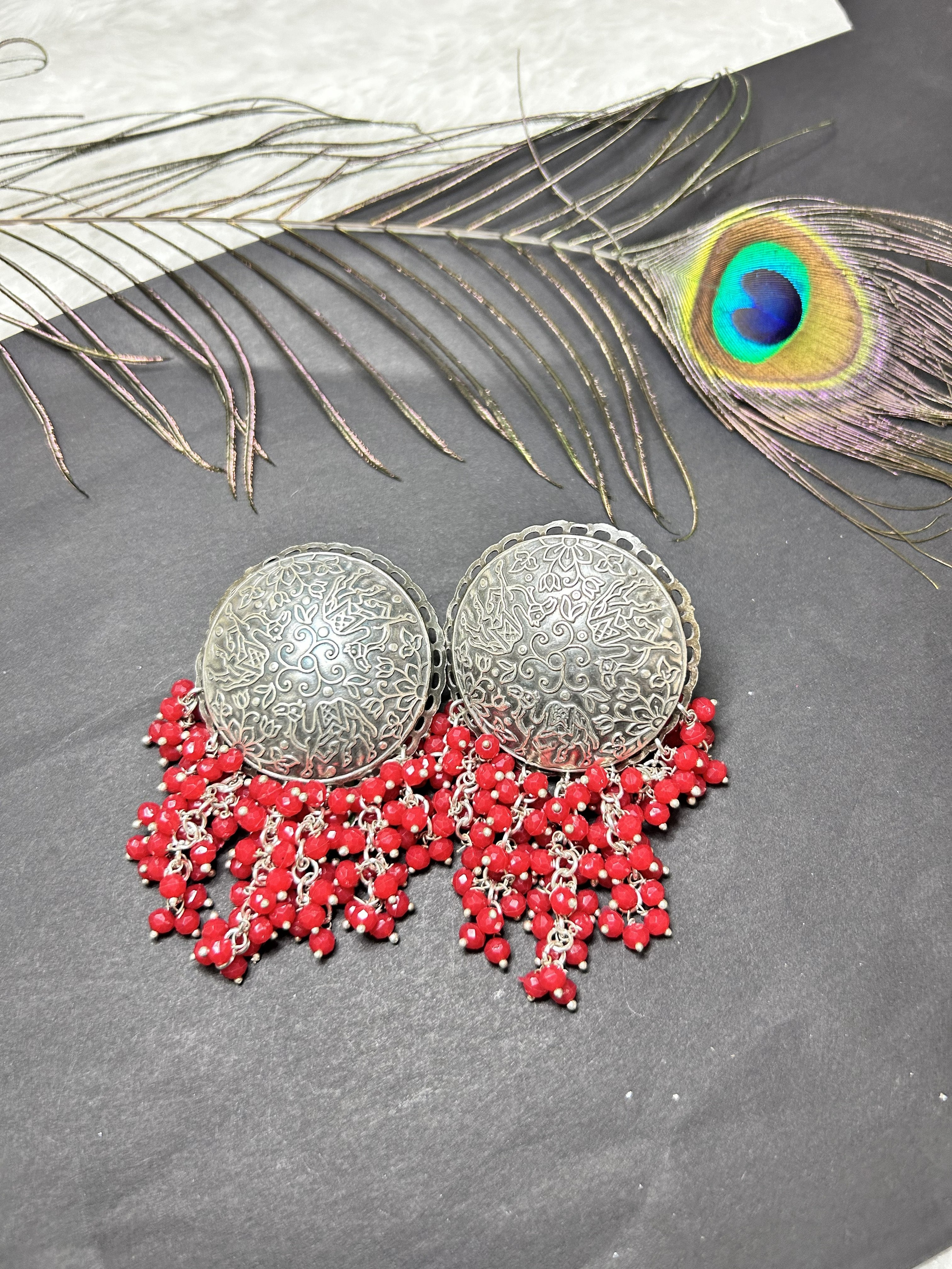 E81B - Jharna Brass earrings with colored drops