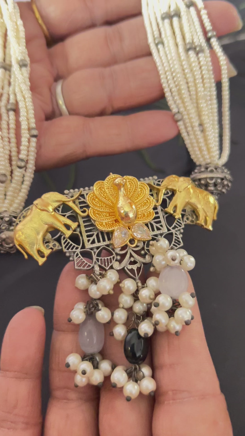 Manka Elephant motive dual tone necklace