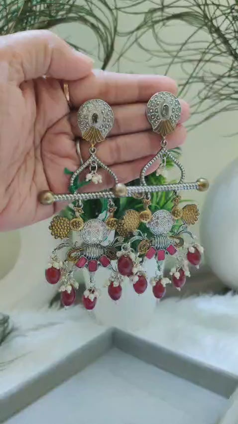 E31B - Preeti Ruby Dual Tone Earrings